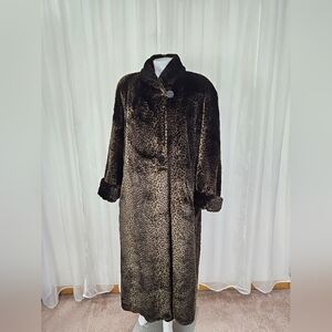 Tyber By St. John Leopard Faux Fur Full Length Coat Glam Medium